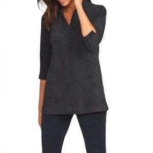 J. McLaughlin Janis Black Faux Suede Split V-Neck Tunic Size Medium